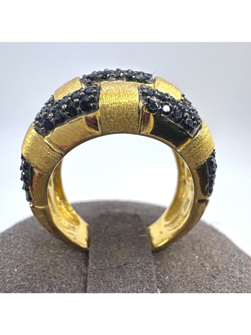 Milor Italy Black Stone Weave Ring Gold Over Sterling Silver 925 Size 6.75 - Picture 4 of 9